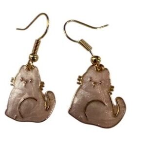 Pink Cat Earrings GoldTone Kitty Kitten Dangle Drop Earrings Women's Jewelry